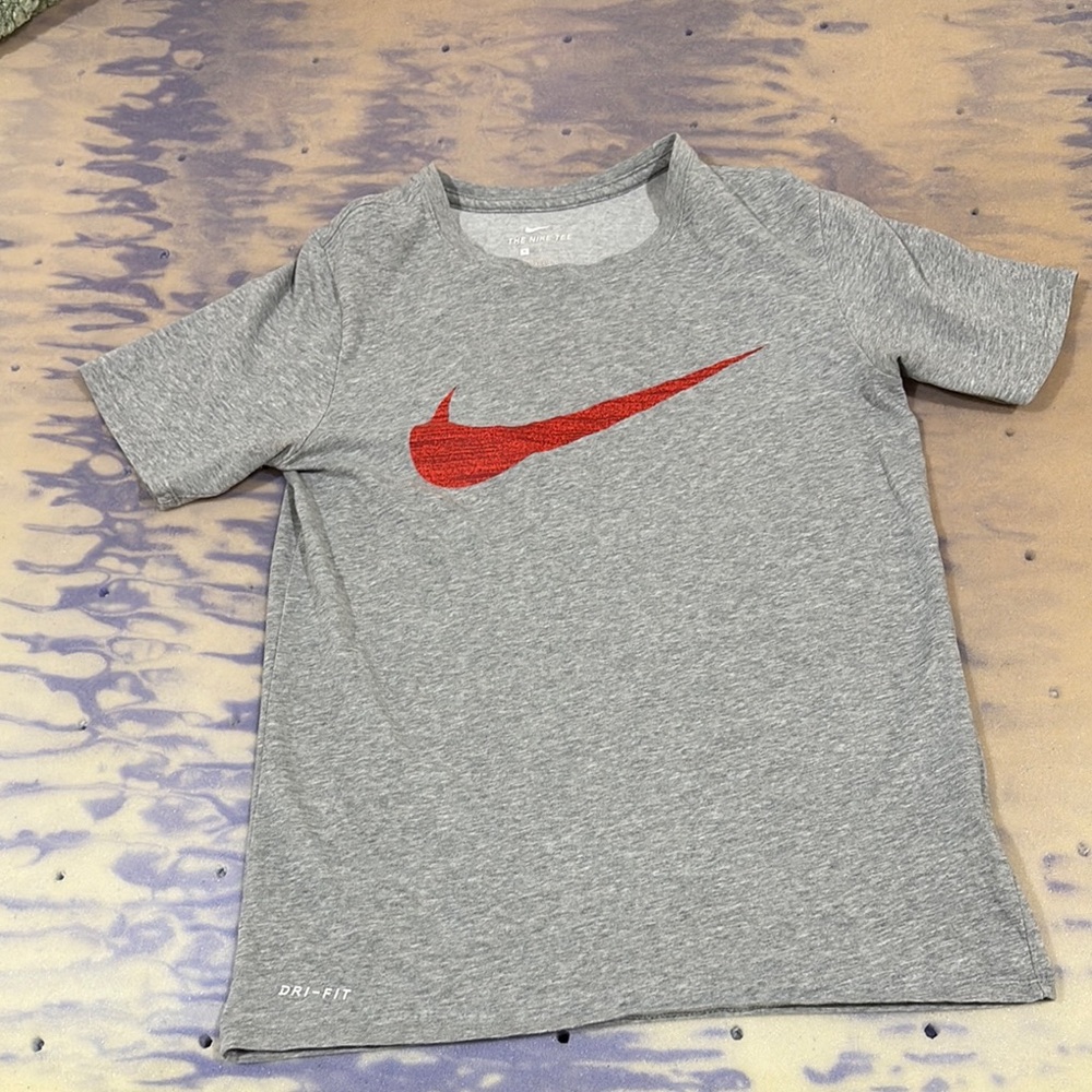 Nike Gray Short Sleeve Tee with Red Swoosh